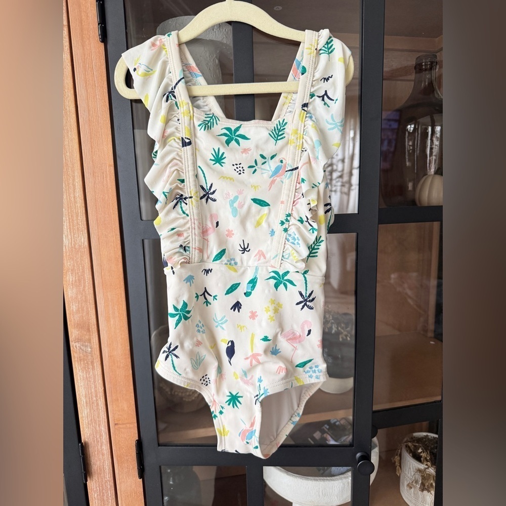 Hanna Andersson one piece swimsuit scru colorful print ruffles criss cross girls - Picture 3 of 7